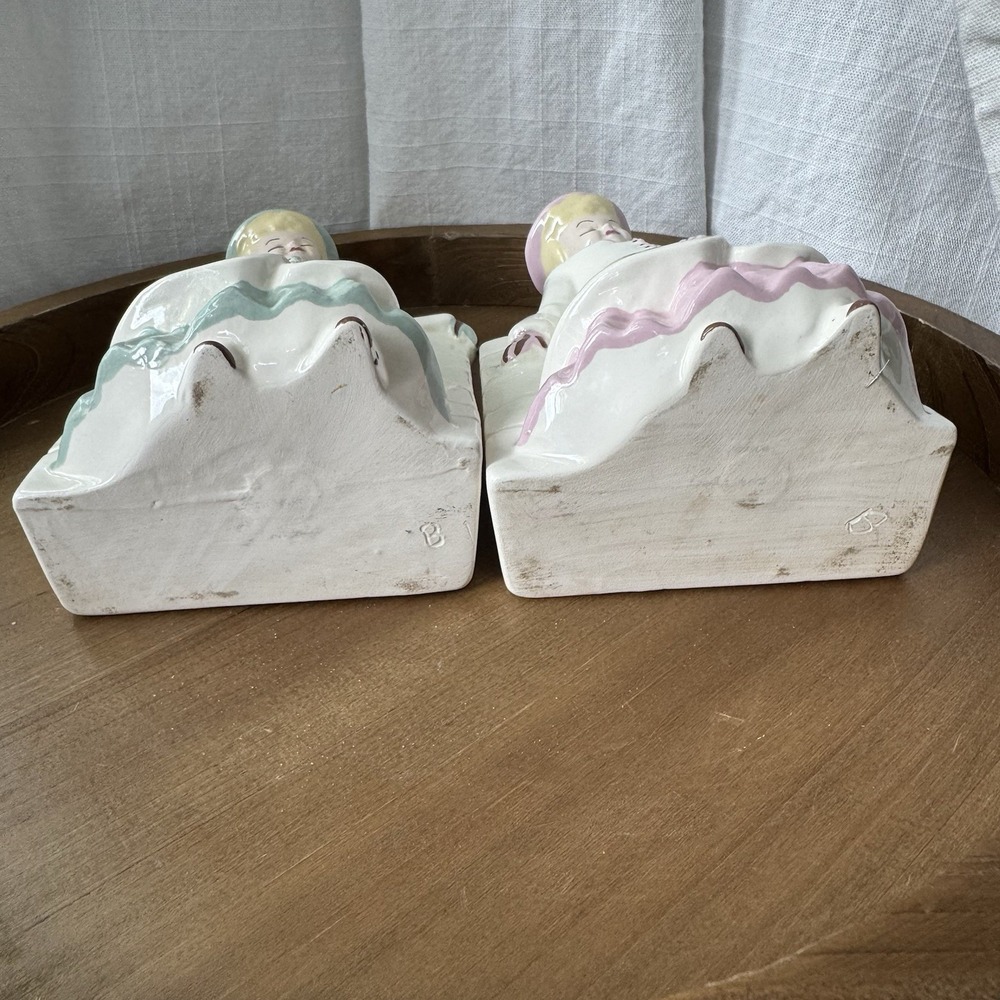 Vintage Girl Planter Pair Japan Napco Style Pink Mint Kitsch Set Of 2 MCM Vase - Picture 16 of 16